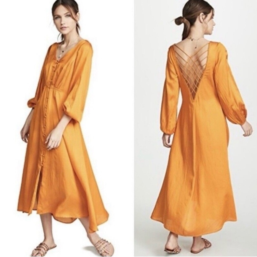 Free People Dress Women’s Size 0 XS Later Days Midi Tangerine Orange REVOLVE